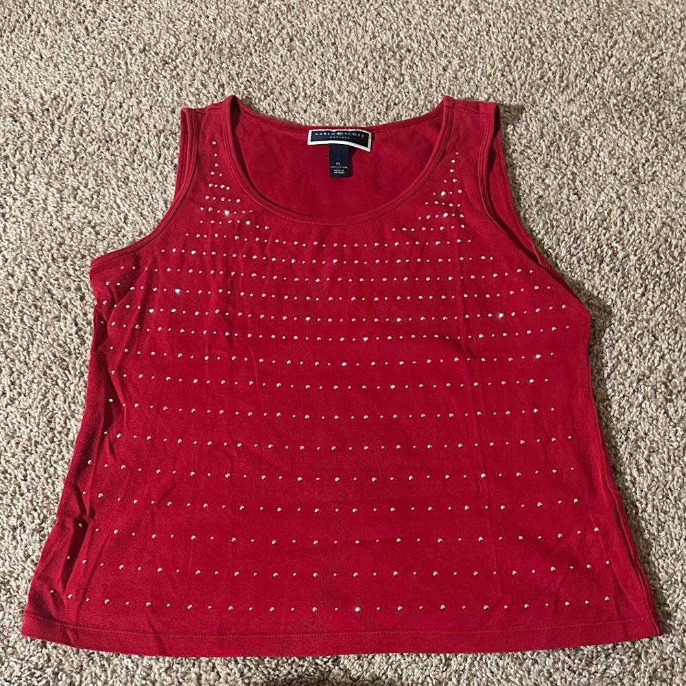 Karen Scott Red Tank Top with Stud Accents